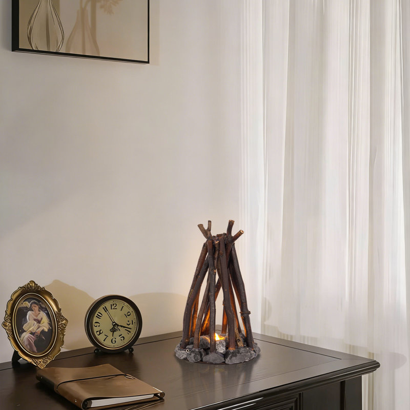 Lampe de table rustique de style feu de camp rustique avec son blanc