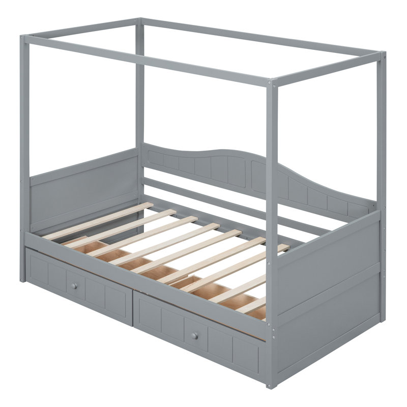 Haleena Twin Daybed with Drawers and Canopy, Gray