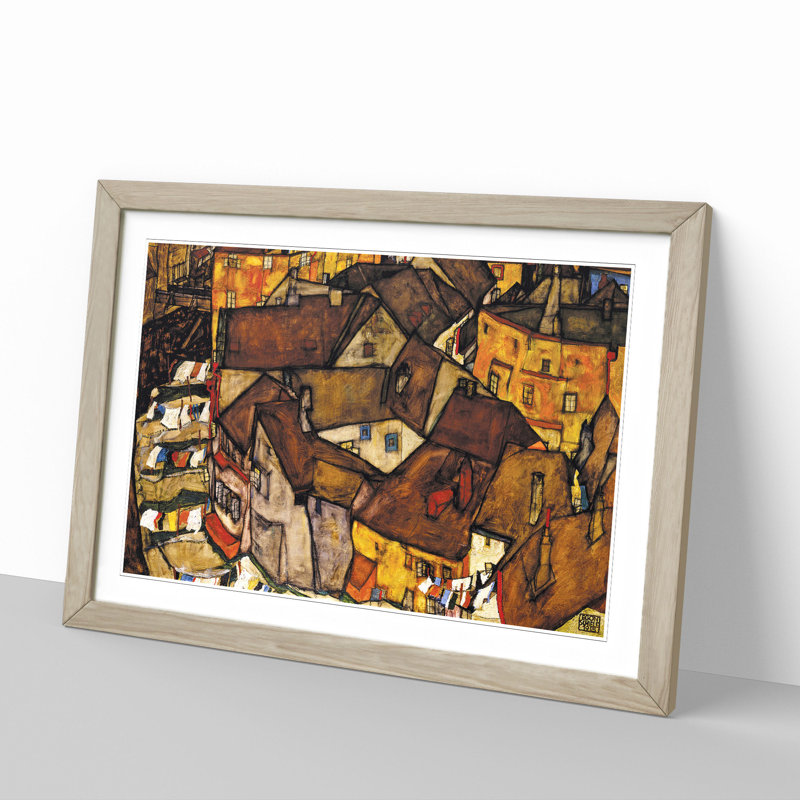 Crescent of Houses by Egon Schiele - Picture Frame Painting, 48cm H x 65cm W x 2cm D, Oak Framed