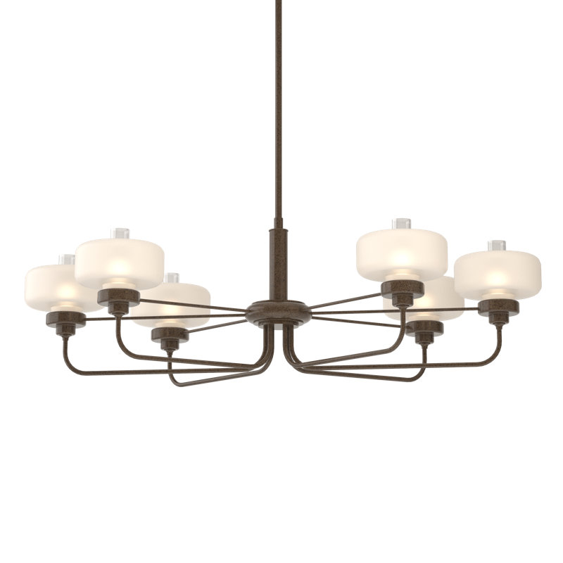 Lustre classique / traditionnel à 6 lumières Nola, Verre givré avec transparent, Bronze, 18.3" - 60.3"