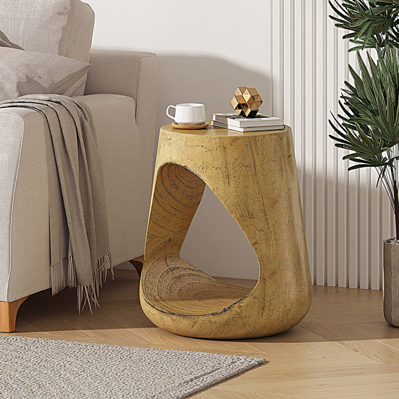MGO Hollow Side Table, Wood-like texture, Natural