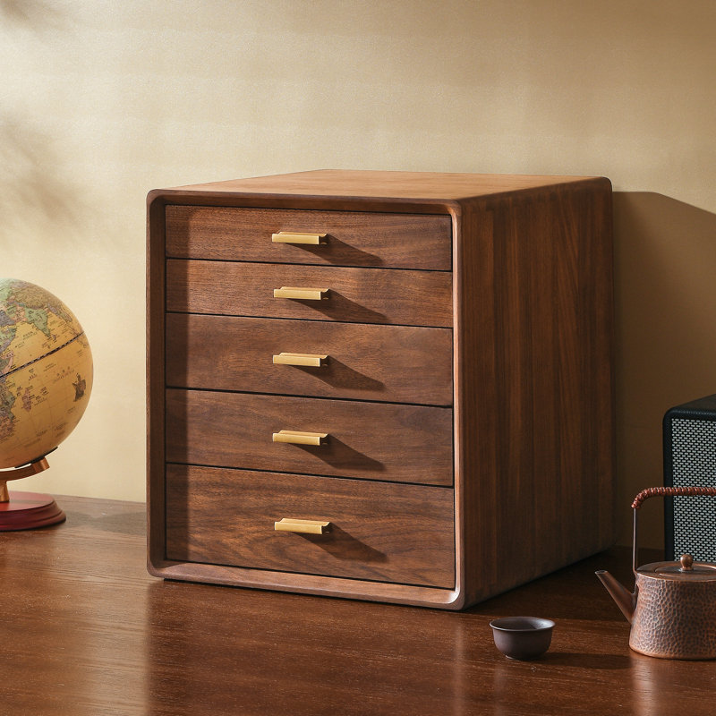 Black Walnut Wood Desktop Organizer, 5 Drawer Storage Cabinet for Office Supplies,Jewelry,Cosmetics,Handicrafts. 