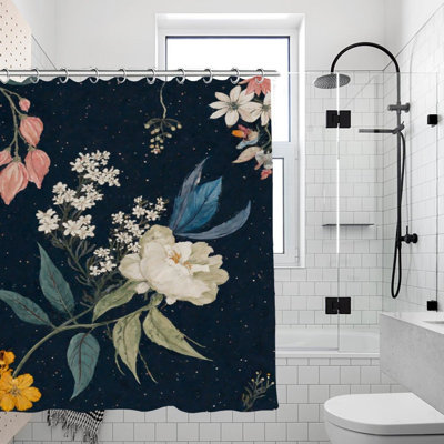 Rideaux de douche foncés à motif floral et étoilé pour salle de bain, 71 x 71
