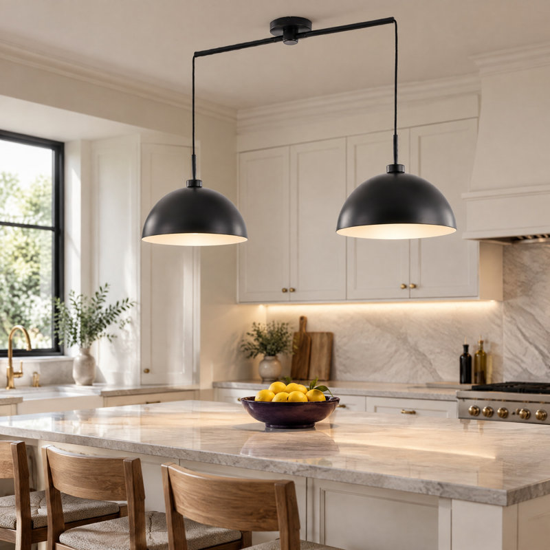 41'' 2-Light Black Dome Pendant Lights, Industrial Hanging Fixtures for Kitchen Island, Matte Black