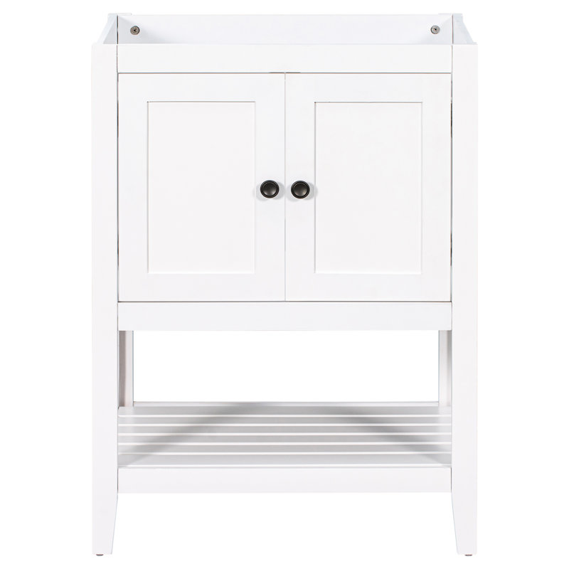 Base de meuble-lavabo de 24 po en blanc - Armoire de rangement moderne en bois massif avec portes et cadre ouvert inclus