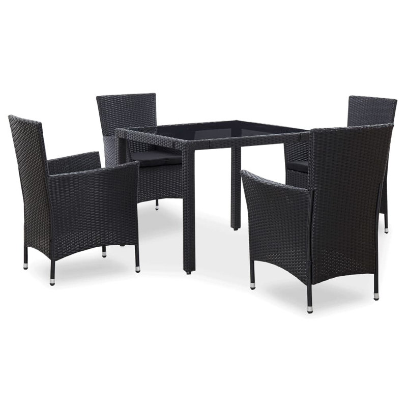 Ensemble repas pour 8 personnes avec coussins Antonya, Noir, 29.5" H x 35.4" W x 59.1" D, 4