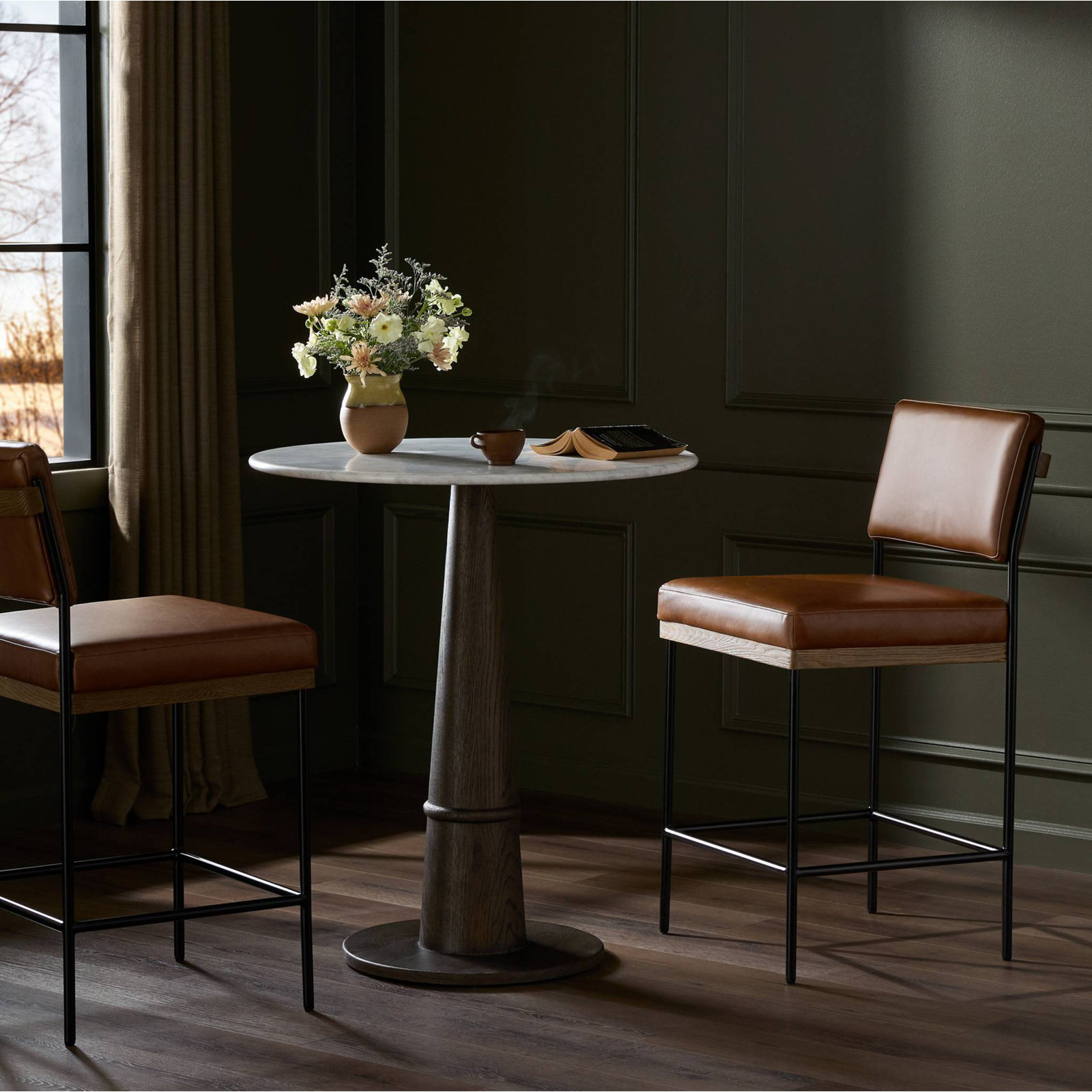 Popovich Stool, Sonoma Chestnut/Genuine Leather, Counter Stool (26.42" Seat Height)