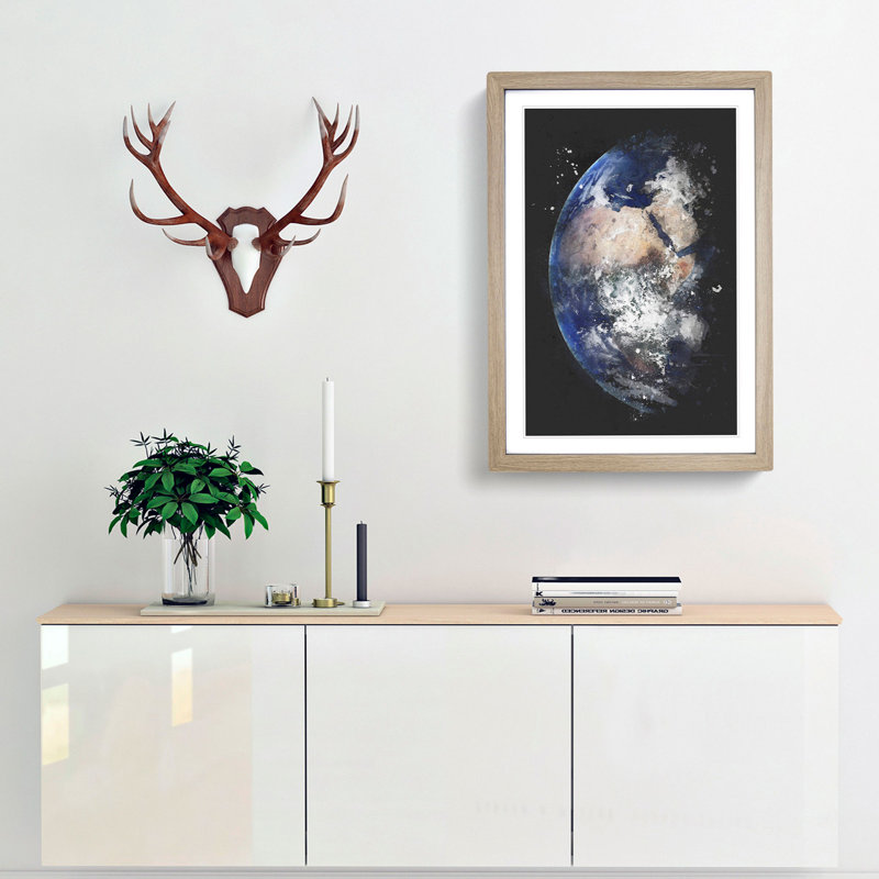 Eastern Hemisphere of Planet Earth - Framed Print, 33cm H x 24cm W x 2cm D, Oak Framed