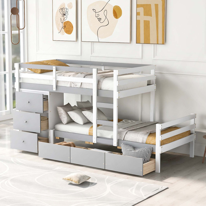 Lit superposé Loft avec tiroirs et échelle, Grey