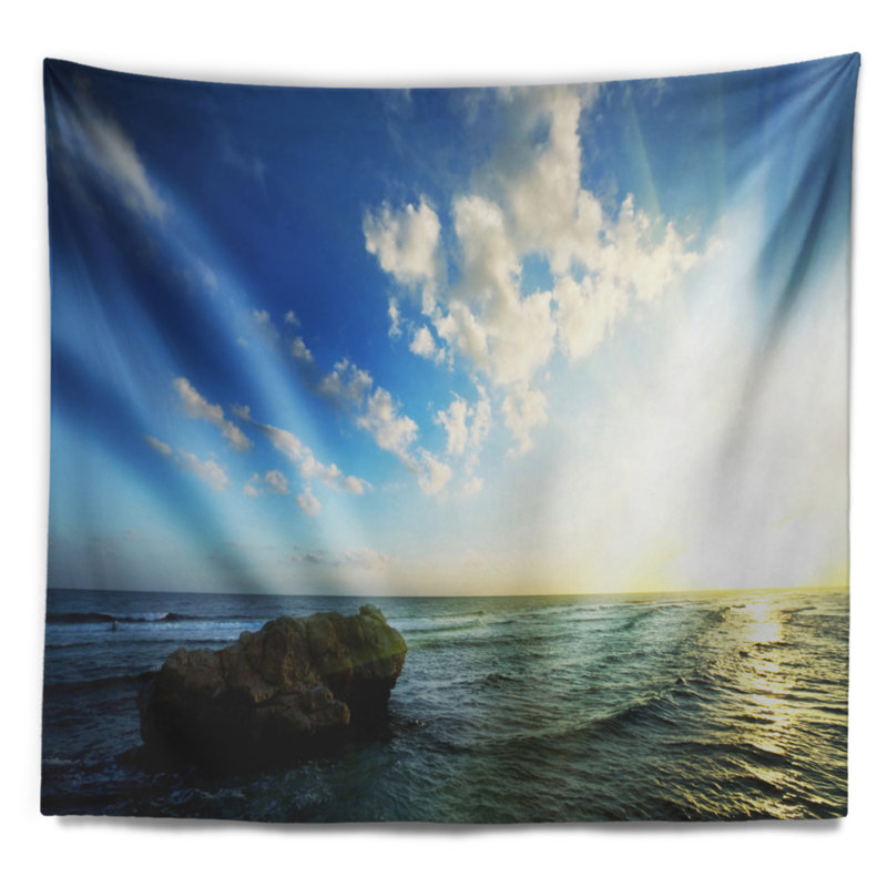 Tapisserie plage soirée mer avec eaux calmes, H 50 po x l 60 po