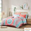 Collection de literie pour lit simple TG avec édredon - imprimé médaillon corail, rembourrage, imprimé corail, microfibre douce, bordure brodée, drap-housse-126359415-126359416