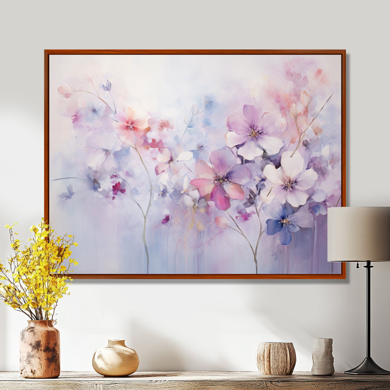 «Purple Dreamy Florals I - Abstract Botanicals», art mural encadré, Cadre flottant brun, H 16 po x l 32 po x P 1 po