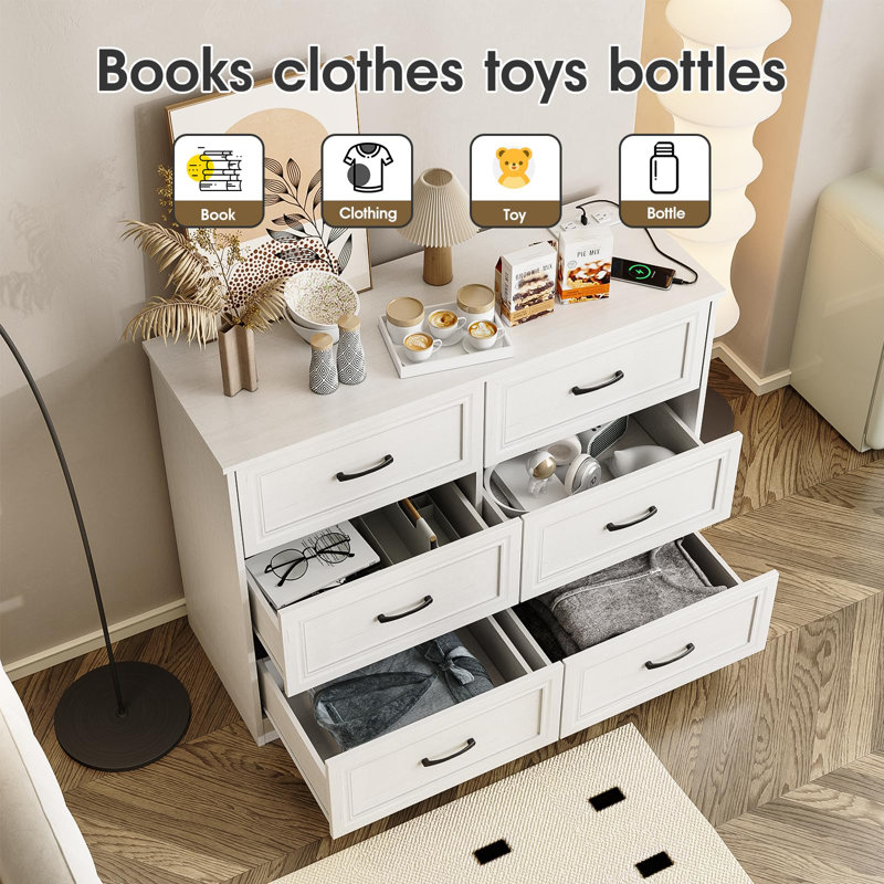 41.7'' W 6 - Drawer Dresser, White