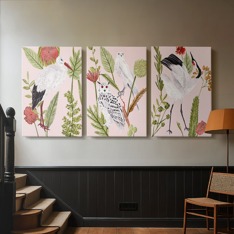 Birds in Motion IV - Toile tendue avec châssis sur mesure - 3 pièces, H 18 po x l 36 po