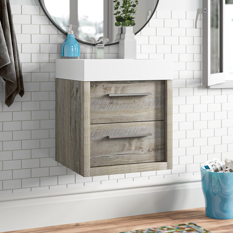 Walker 500mm Wall Mount Vanity Unit, Light Sawn Oak