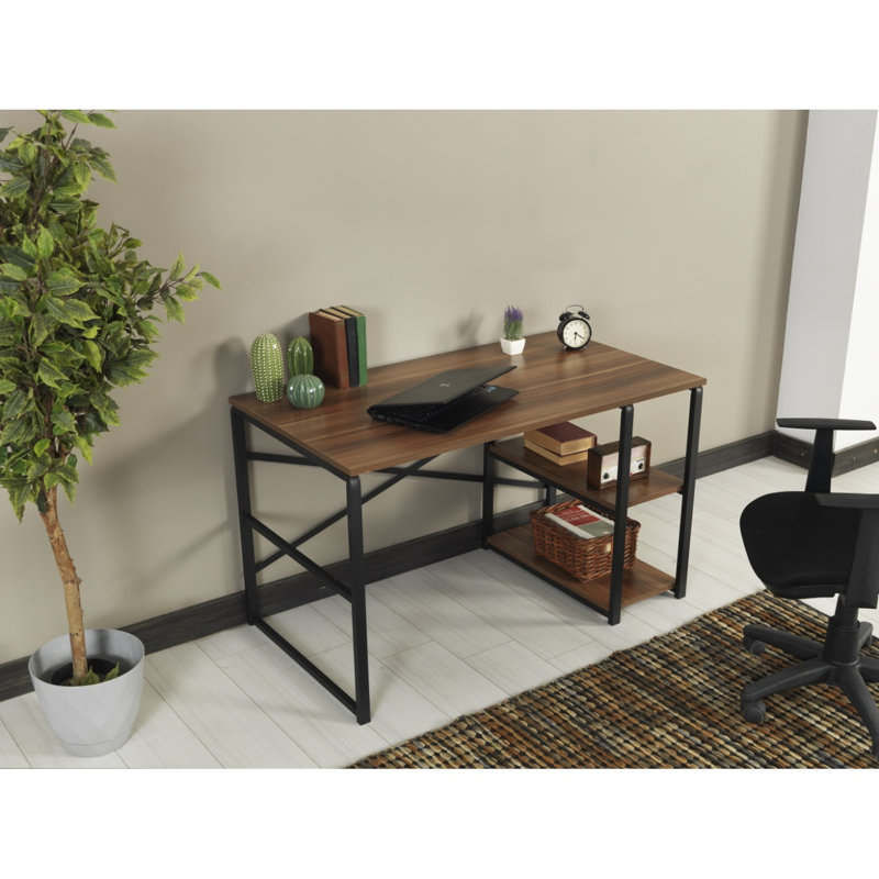 Computer Desk, Walnut/Black, 28" H x 25" W x 47" D