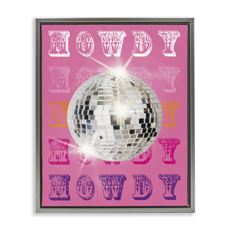 Cadre flottant Howdy Retro Disco Ball, design par Susan Arnot, H 21 po x l 17 po, Cadre flottant gris lustré