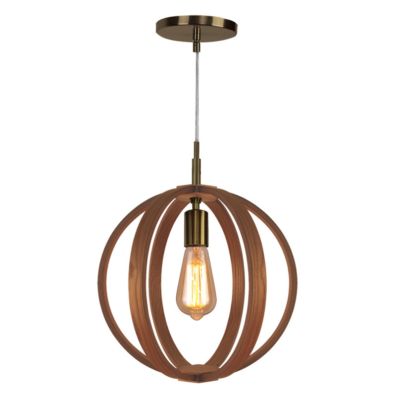 Luminaire sphère suspendu 1 lumières simple Jovany, Frêne, Bronze brossé