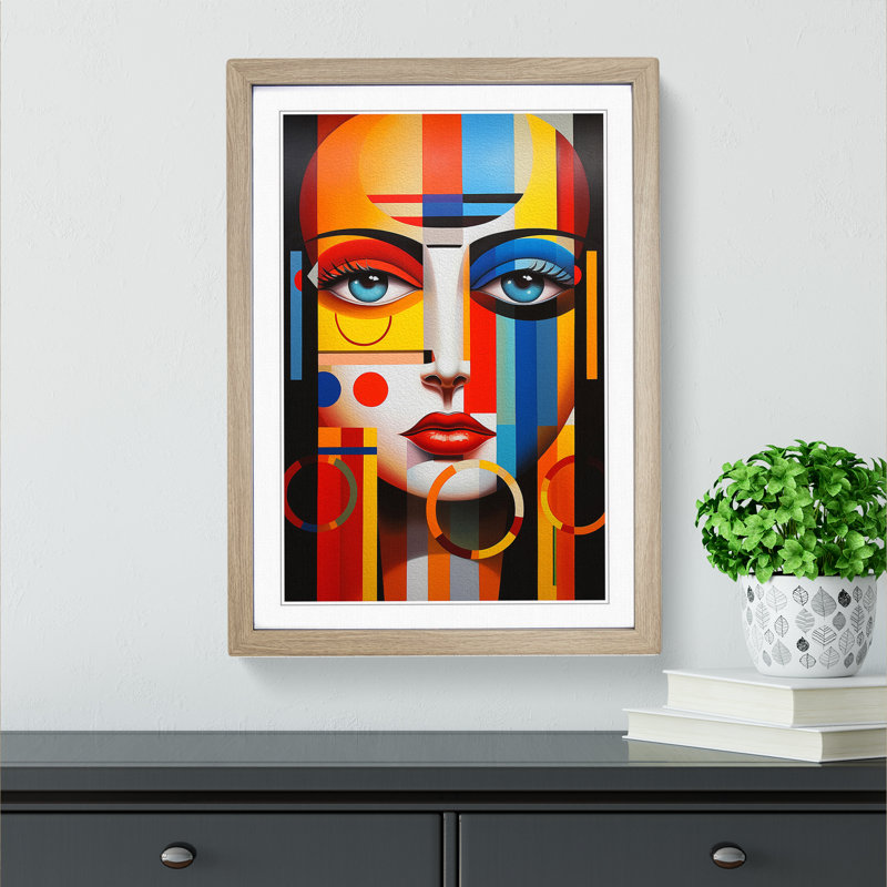 Rainbow Constructivism - Single Picture Frame Print on Wood, Oak, 34cm H x 25cm W x 2cm D