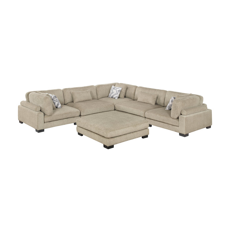 Canapé modulaire en L avec repose-pieds 6 pièces Hanna, Microfibre/microsuède brun