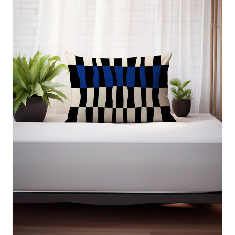 Bianca Abstract Outdoor Reversible Throw Pillow, 14"H x 20"W, Navy Blue/Off White/Black