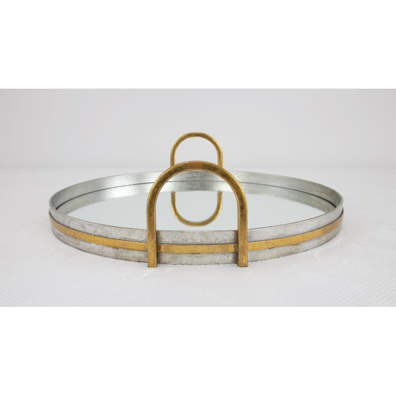 Tiffany Round Decorative Tray, Silver/Gold
