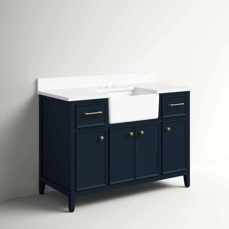 Meuble-lavabo simple 48 po Aisa, Bleu indigo / or brossé