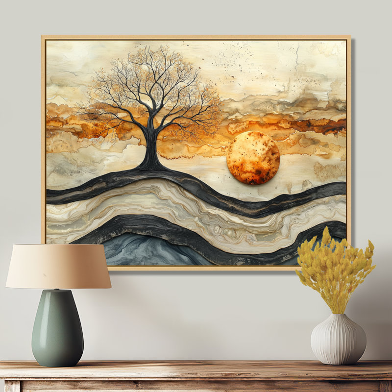 Abstrait arbres d'hiver sur une rivière en bois cristal - arbre de vie, art mural, H 12 po x l 20 po, Toile tendue