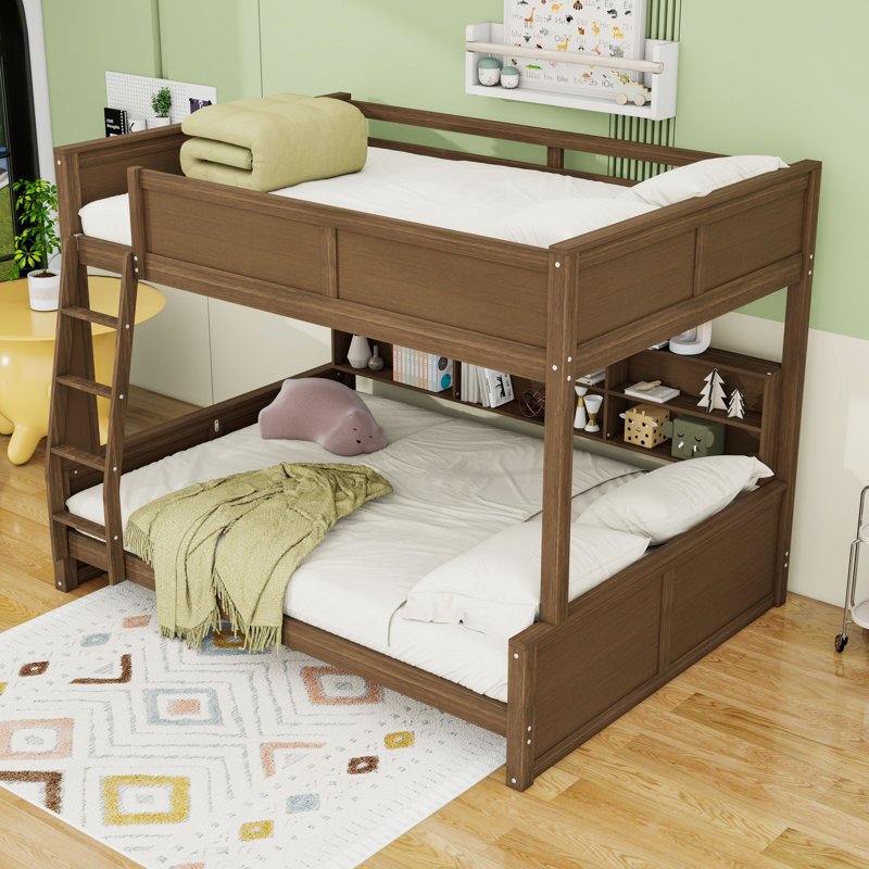 Lit superposé avec armoires et ports USB, Bois antique, Full XL Over Queen