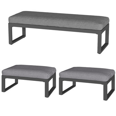Banc d'extérieur en aluminium Brandtley et deux repose-pieds