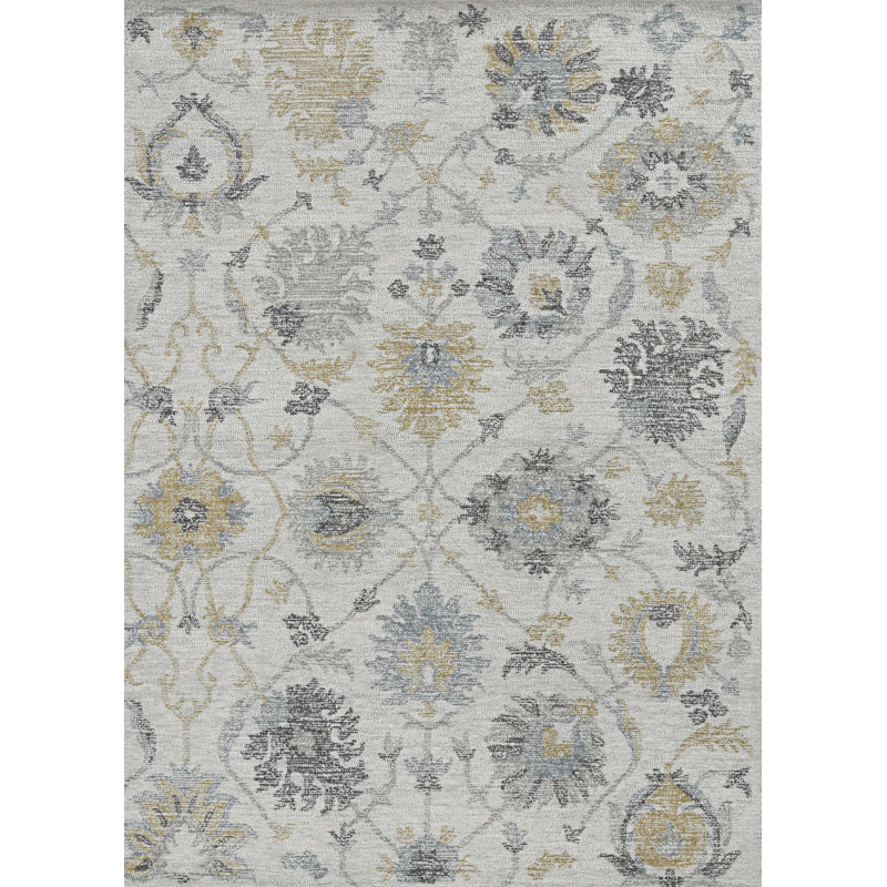Tapis décoratif gris en laine Touffeté à motif floral Elspeth
