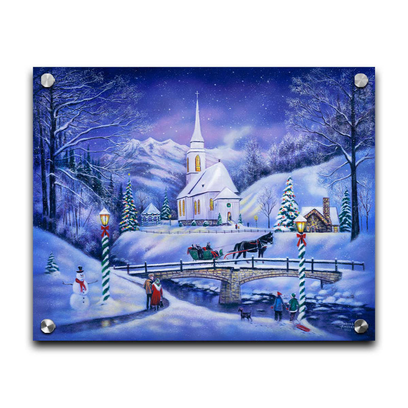 «Mountain Valley Christmas» par Robert Andrea, Plastique / acrylique, Pas de tapis, H 24 po x l 30 po x P 1 po