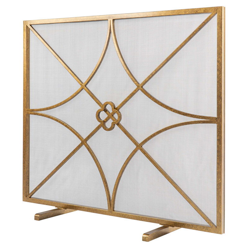 Boxwoods Bifold Iron Fireplace Screen, Royal Gold