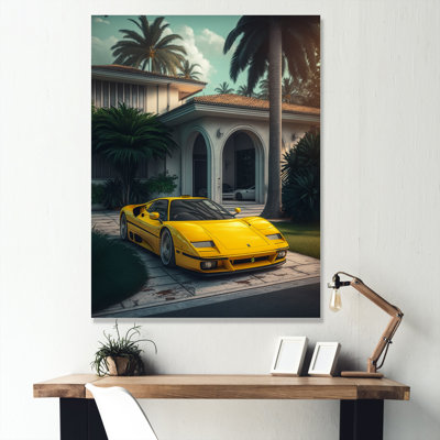 Jaune et gris, course de voiture Elegance II - voiture exotique, reproduction sur toile