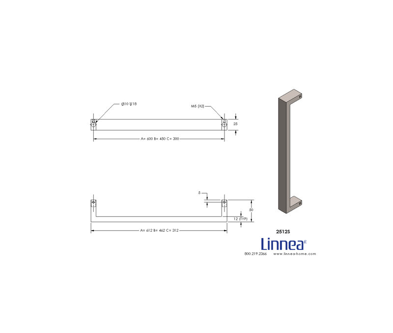 23 5/8" CTC Surface Mount Appliance Pull, Polished Stainless Steel, 11 13/16"