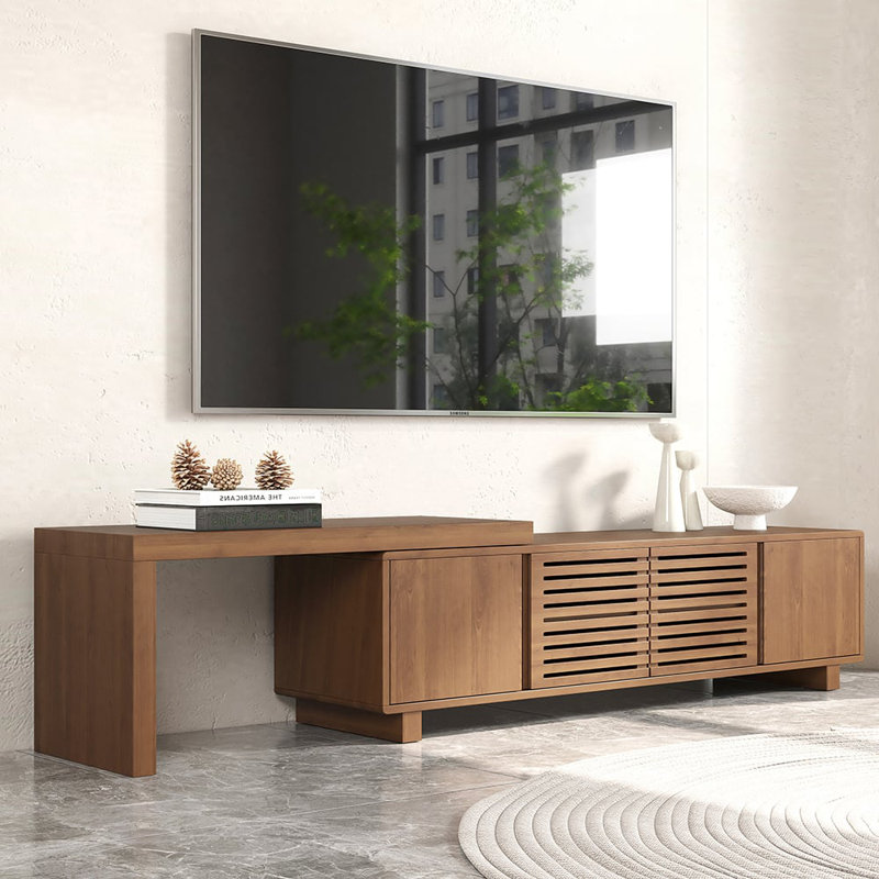 Japandi Retracted & Extendable Tv Stand With 4 Shelves Up To 85"