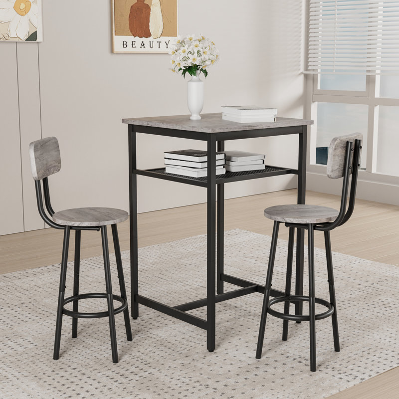 Bar Table, Equipped With 2 Bar Dining Stools, With Backrest And Partition