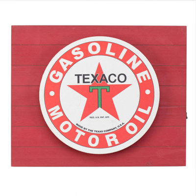 Enseigne rétro rétroéclairée à DEL en métal essence et huile moteur Texaco 15 po x 18 po