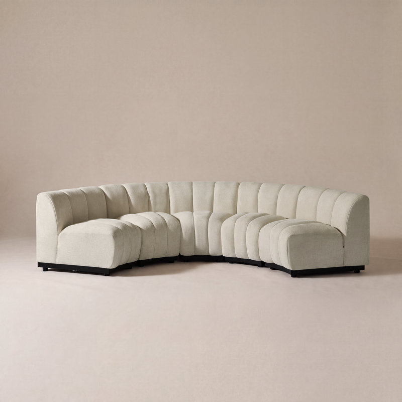  Canapé modulaire courbé 5 pièces, canapé modulaire en chenille avec base en bois massif, conception symétrique 5 pièces