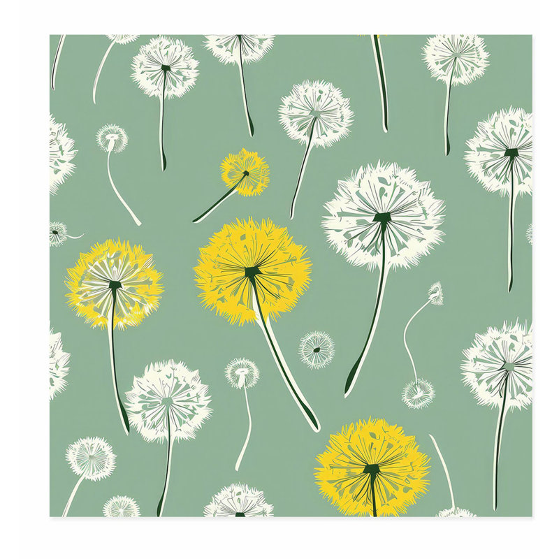 «Botanical Spring Dandelions», reproduction d'art moderne sans cadre, H 14 po x l 14 po