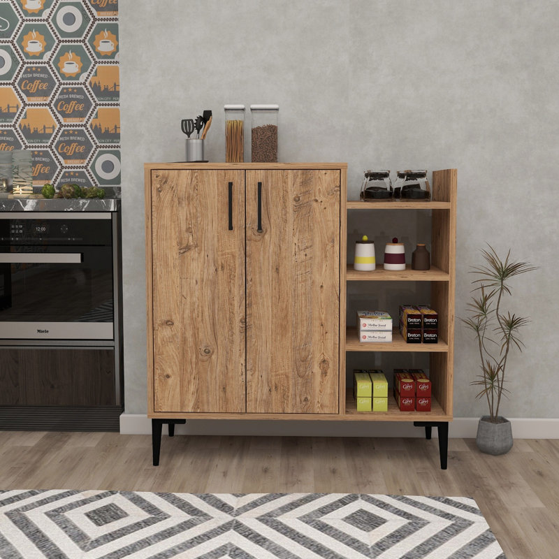 Rustic Multi-Purpose Cabinet, Atlantic Pine Finish, 35.4 x 35.6 x 11.6 inches | 100% Melamine Coated Particle Board, Thickness: 0.7 inches | Features Numerous Shelves & Wall-Mount Capability, Ideal for Storage & Organization