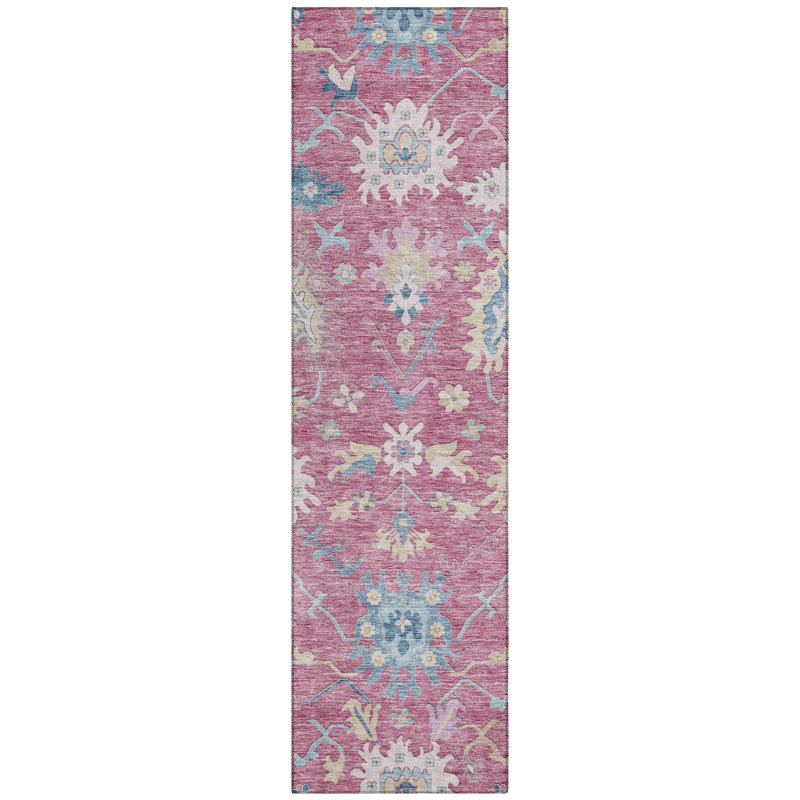 Eugene Pink Washable Indoor-Outdoor Rug - , 2'3" x 7'6"