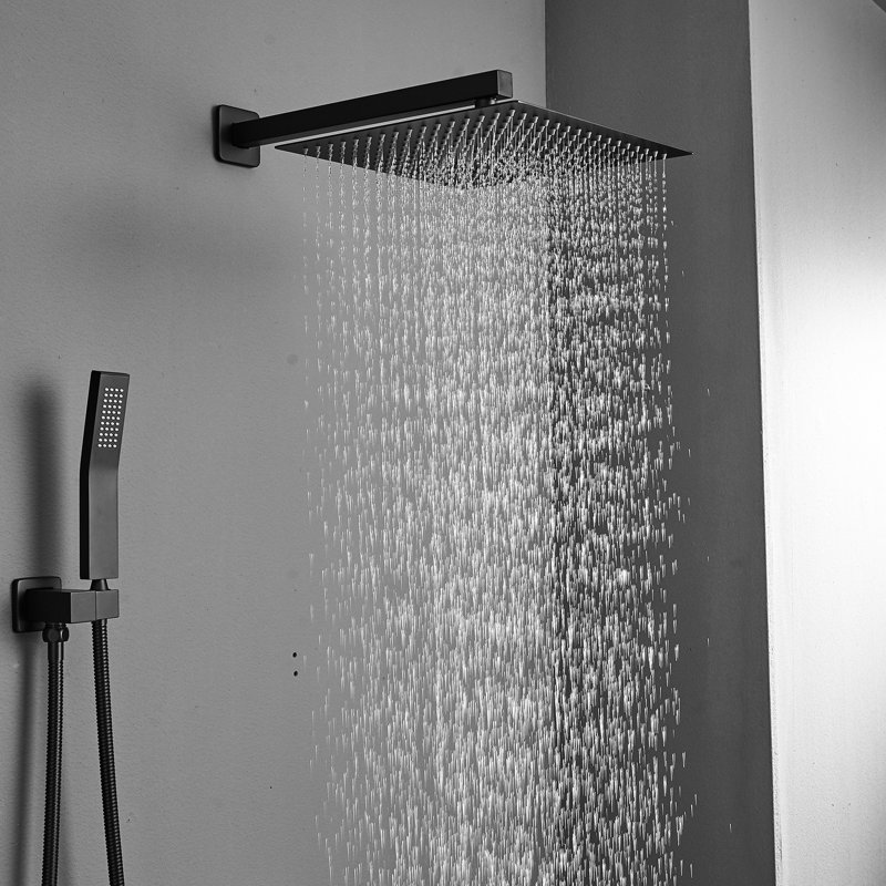 Contemporary Bathroom Rainfall - Wall Mounted Shower Head With Black, Control, Finish Faucet Rain In Cartridge Valve, Glaze