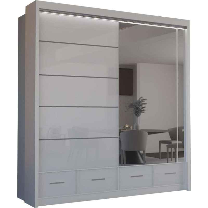 Bahos 3 Door Manufactured Wood Wardrobe, White, 220cm H x 208cm x W 66cm D