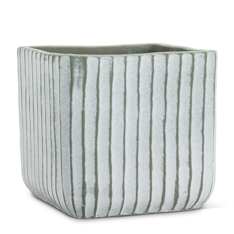Planter Box, 6.5" H x 6.5" W x 6.5" D, Off White/Green