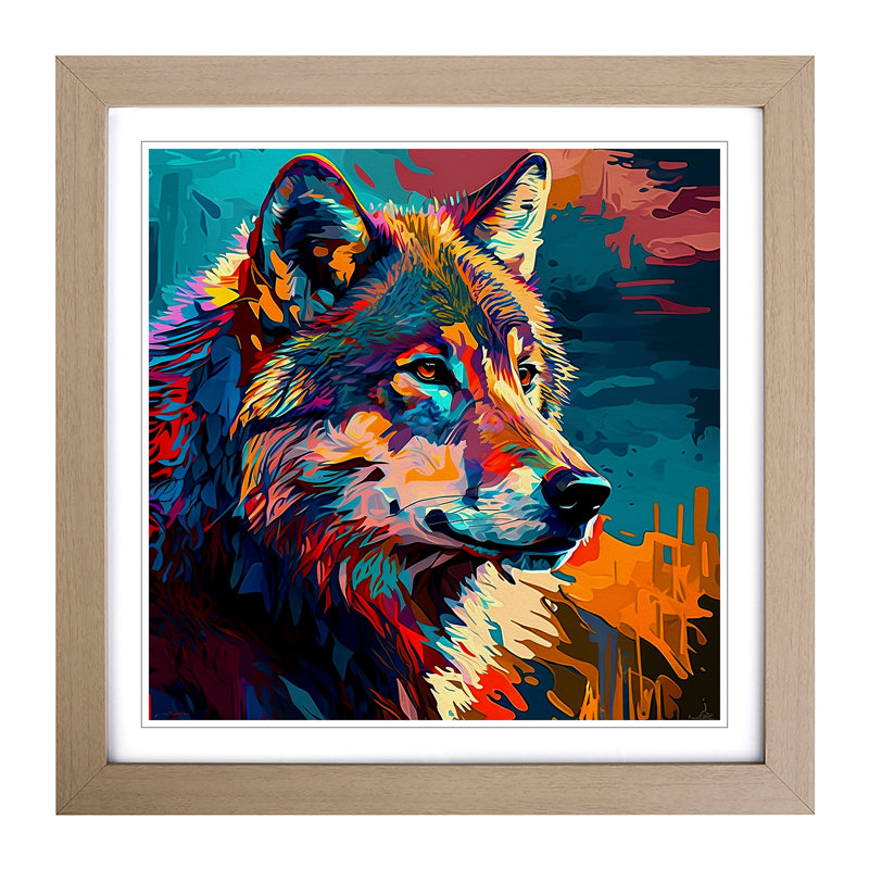 Wolf Fauvism - Framed Print, Oak Framed