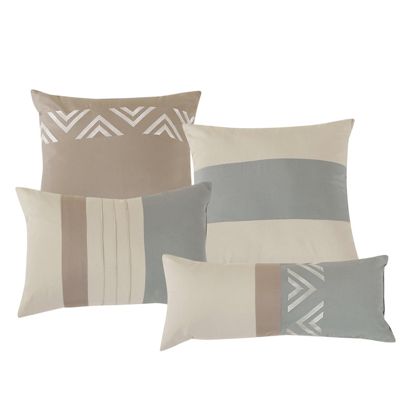 Ivory and Taupe Microfiber Queen Comforter Set with Decorative Pillows