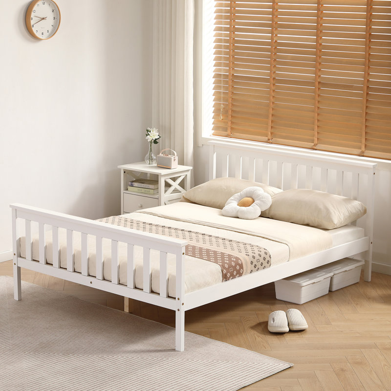 Shane Solid Wood Bed, White, Double (4'6)