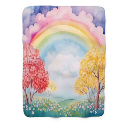 Couverture en sherpa 1 pièce Watercolor Rainbow Oasis