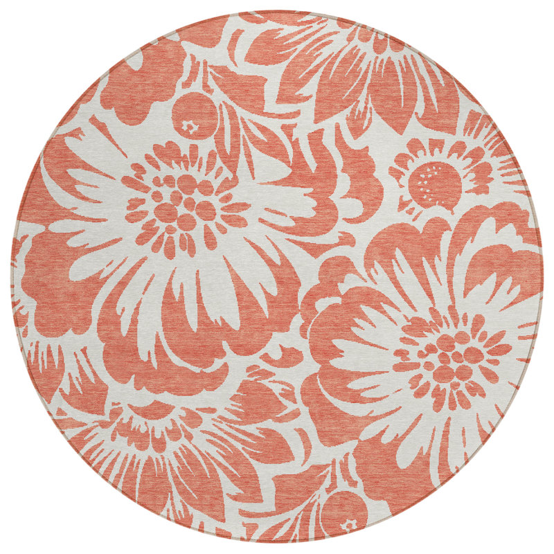 Midlothian Washable Floral Indoor / Outdoor Rug, Round 8'